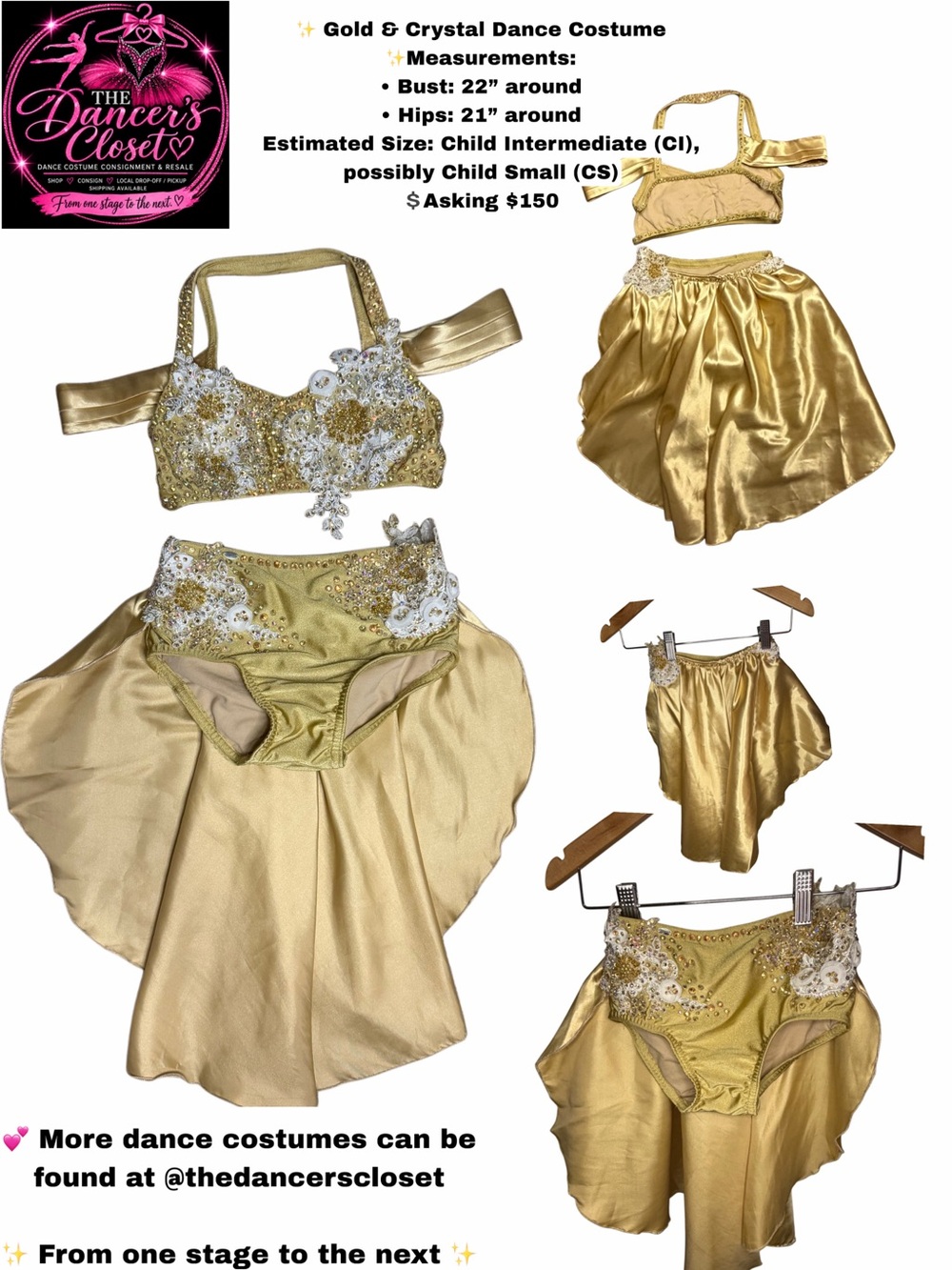 Gold Crystal Kids Dance Costume -